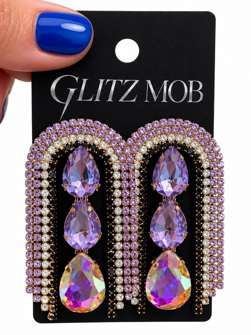 NEW Glitz Mob Lavender and AB Crystal Fringe Earrings